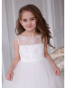 Illusion Neck Ivory Lace Tulle V Back Flower Girl Dress